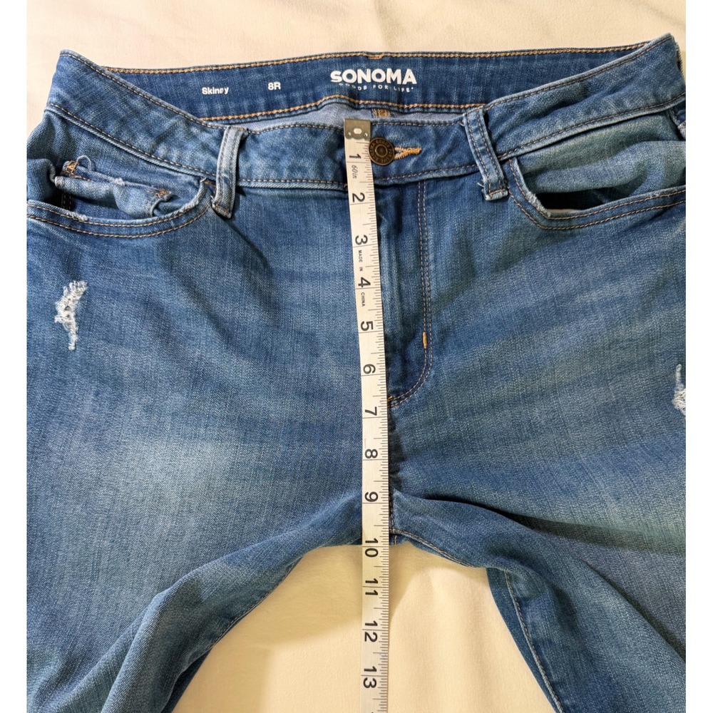 Sonoma Goods For Life Womens Skinny Jeans Medium Wash Distressed Denim 8R - Picture 7 of 8